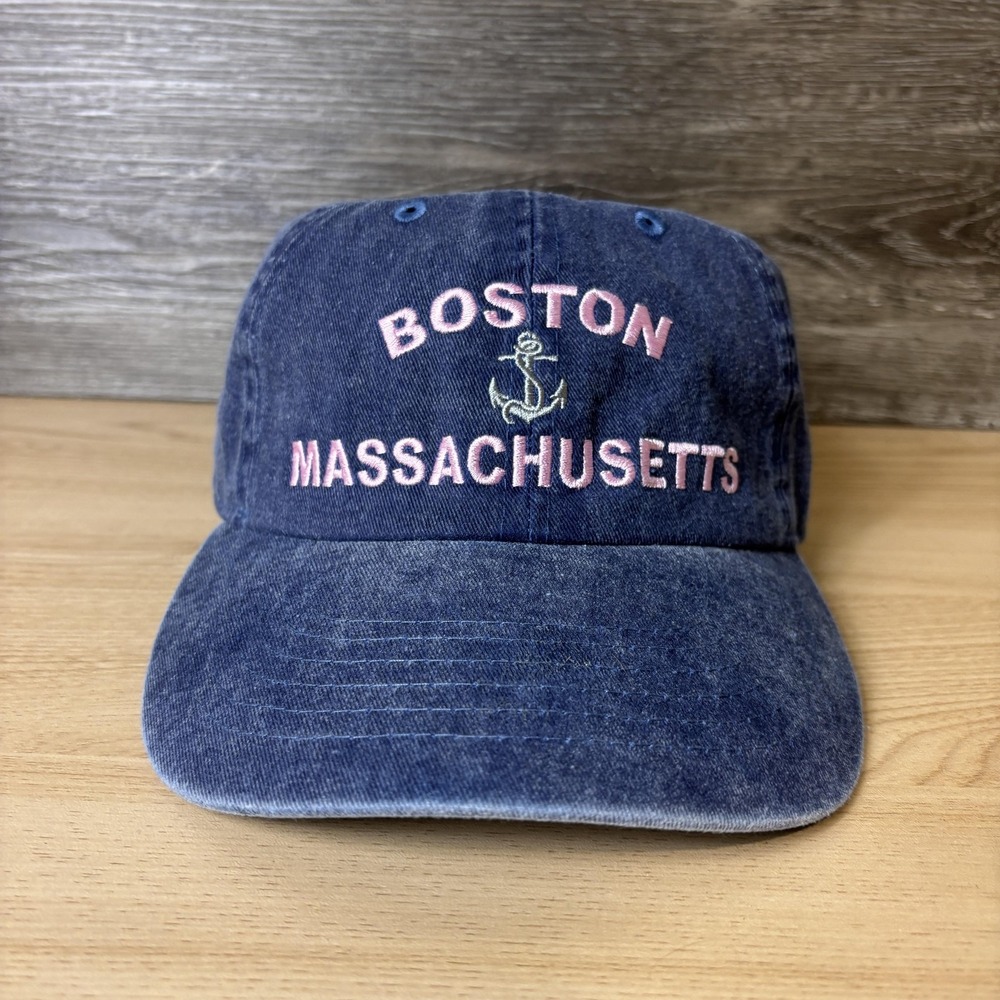 Boston Massachusetts Hat Cap Strap Back Womens Blue Embroidered Anchor 1630